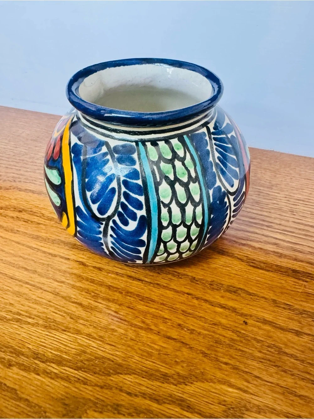 Mexican Folk Art Hand-painted Terracotta Small Vase-Mexico